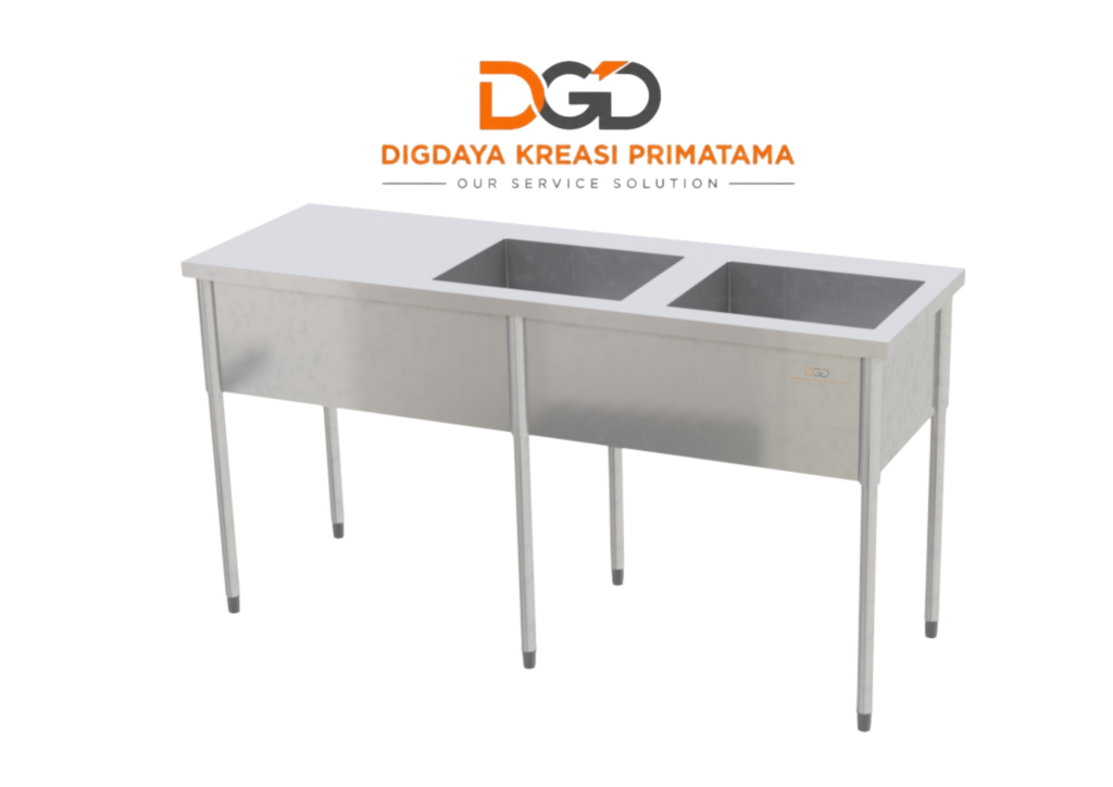 Double Sink Left Table 1800x600 Bak Cuci Piring Stainless Steel Komersial Flat Top