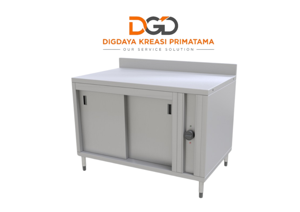 Heated cabinet with splashback stainless steel, lemari pemanas makanan komersial untuk dapur restoran.