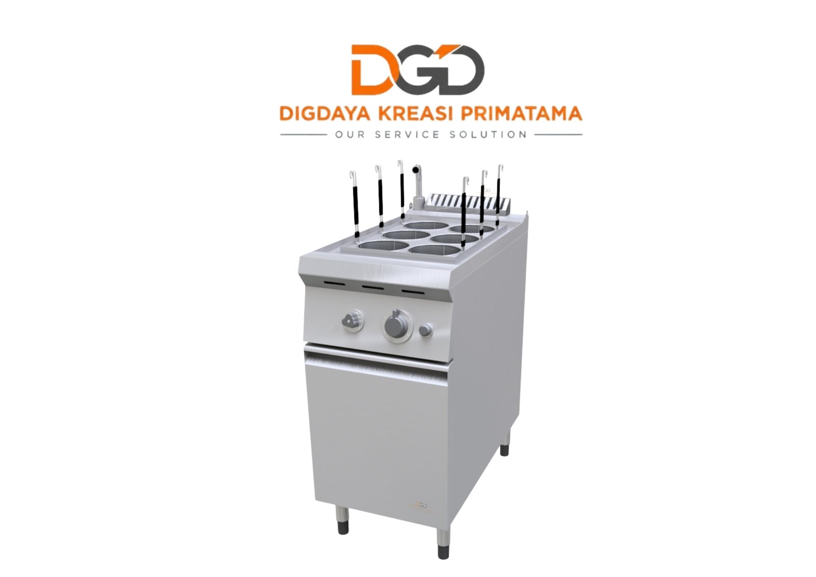Mesin noodle cooker 6 lubang stainless steel dengan 6 noodle strainer untuk restoran mie ayam.