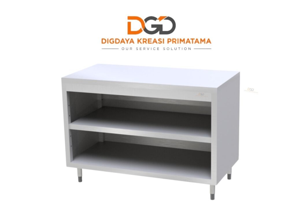Open Work Counter Meja konter dapur stainless steel dengan dua pintu ayun dan splashback