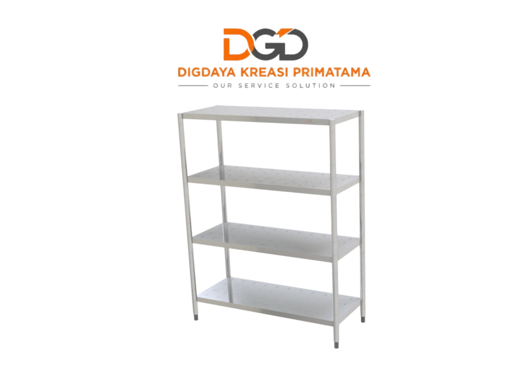 Rak stainless steel berlubang Perforated Punch Rack 4 Tiers dapur restoran.