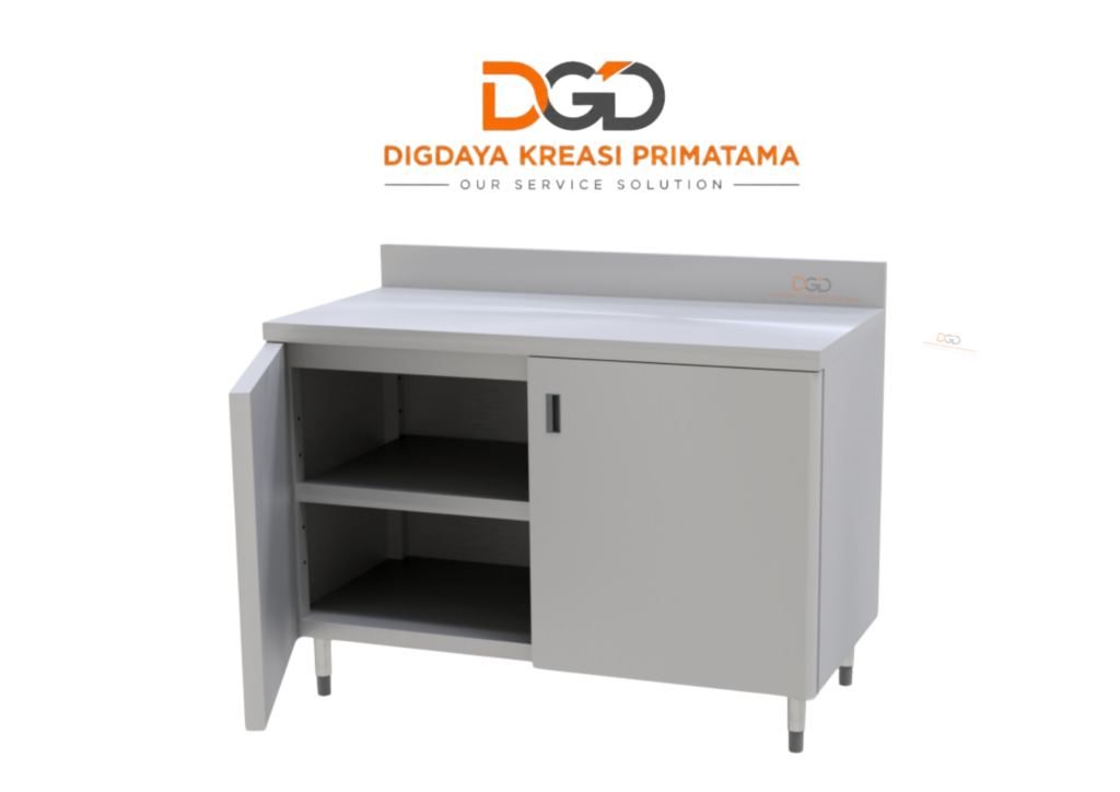 Swing Work Counter with Splashback Meja konter dapur stainless steel dengan dua pintu ayun dan splashback belakang